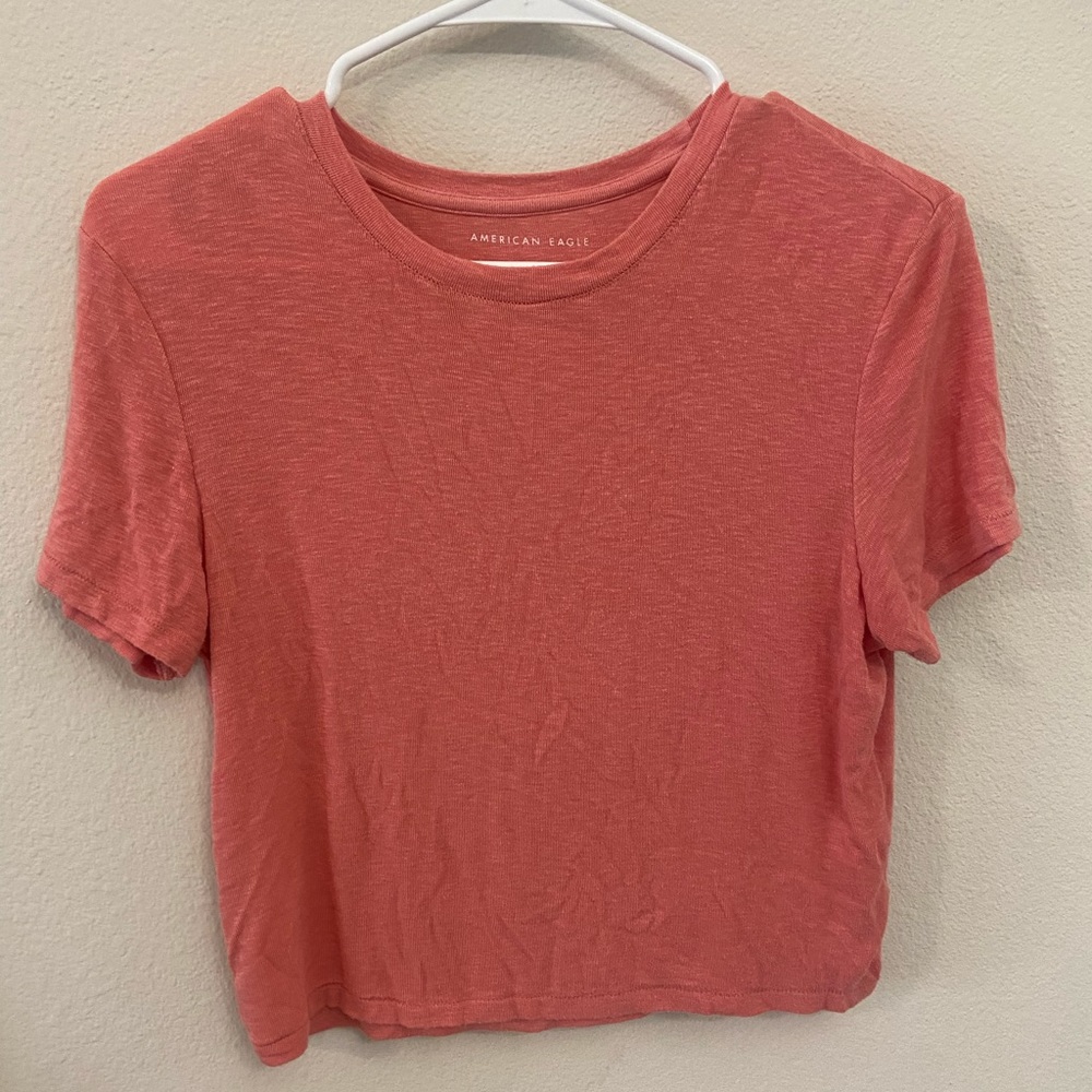 Coral American Eagle Cropped T Shirt